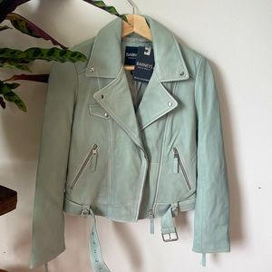 Barney’s real leather light blue/green jacket